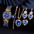 A fashionable women's quartz watch set, consisting of a 6-piece alloy round case timetable, earrings, necklace, and ring set, Qme 6-piece set
