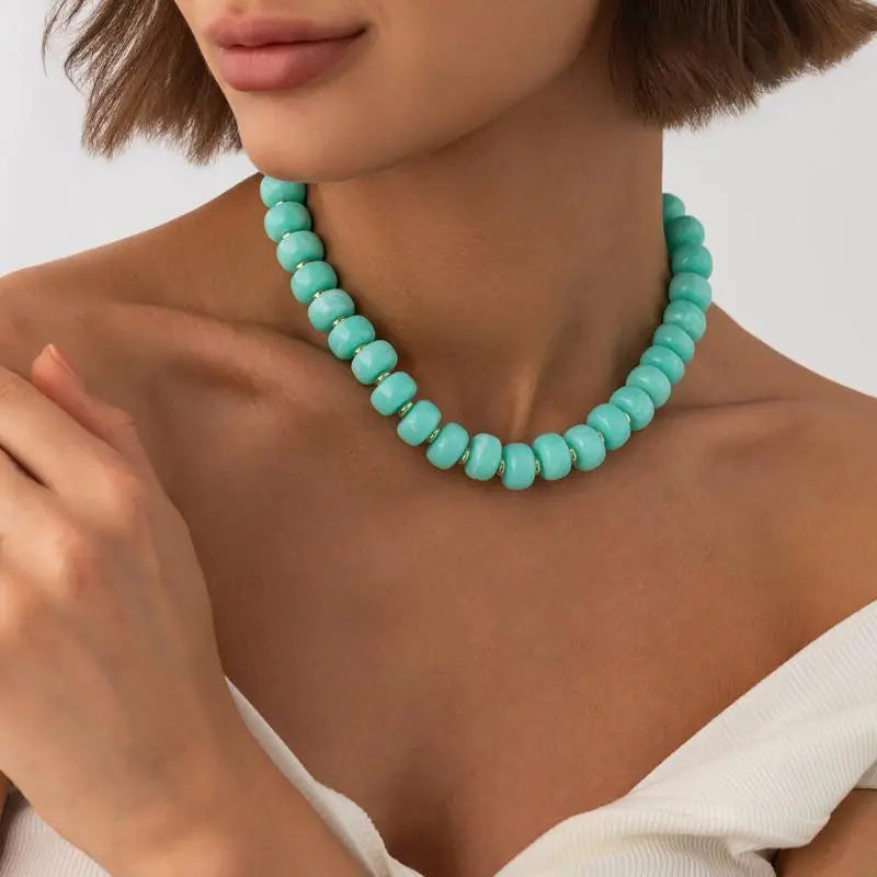 Y2K Colorful Smudging Resin Beads Chain Necklace Women Trend Collares