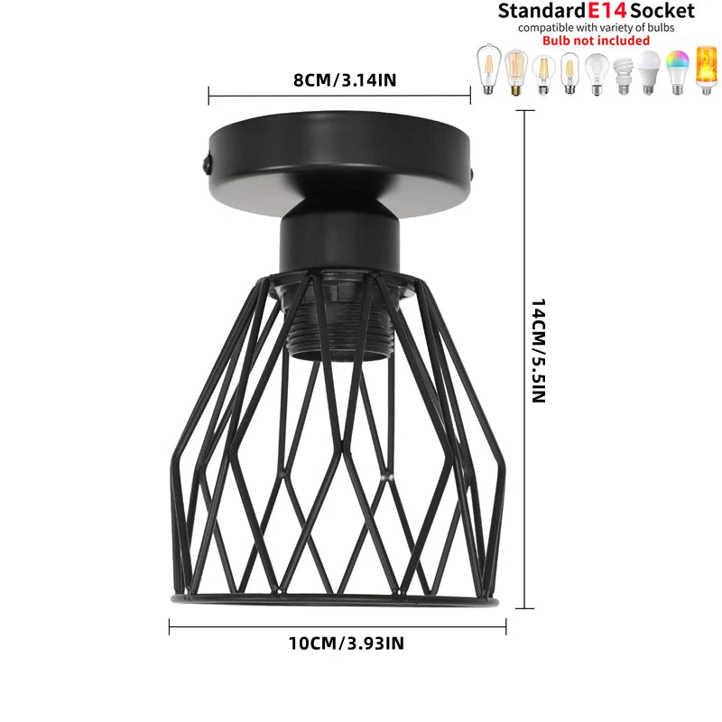 LED Ceiling Light Fixture Black Iron Farmhouse Kitchen Dining Table Hallway Bathroom Bedroom E14 Lamp holder Ceiling Light Qme 1 light
