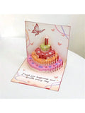 3D Pop Up Birthday Cards Butterfly Cake Design Greeting Laser Cut Qme pink