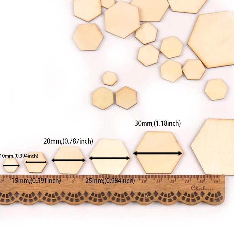 10/15/20/25/30/40/50/60/80/100mm Wooden Crafts Hexagonal Pieces Scrapbooking Crafts wood decoration for Home Decoration m2132X Qme