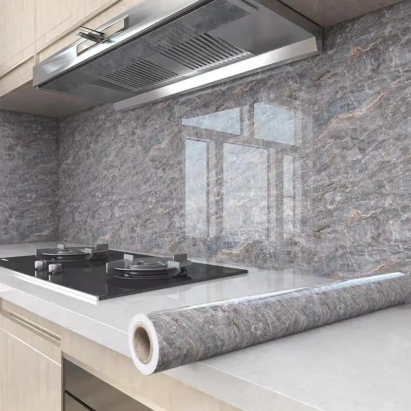 40cm Waterproof Self-Adhesive PVC Marble Oil Resistant and Mold Proof Wall Sticker Bathroom Kitchen Cabinet Countertop Wallpaper Qme