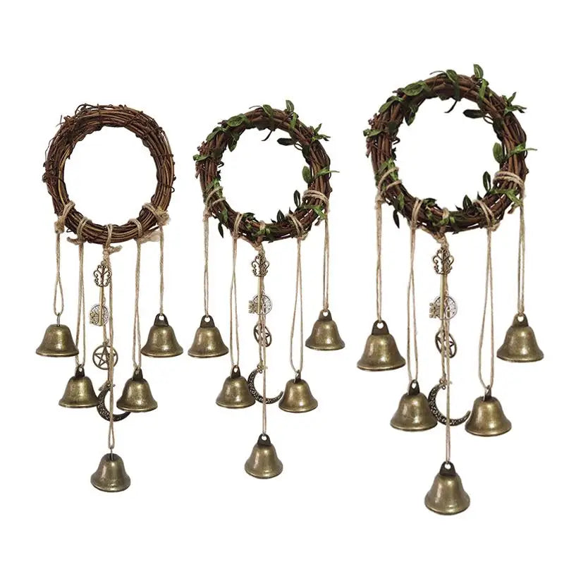 Home Door Hanging Witch Rattan Wreath Rope Porch Garden Bells Decor Qme
