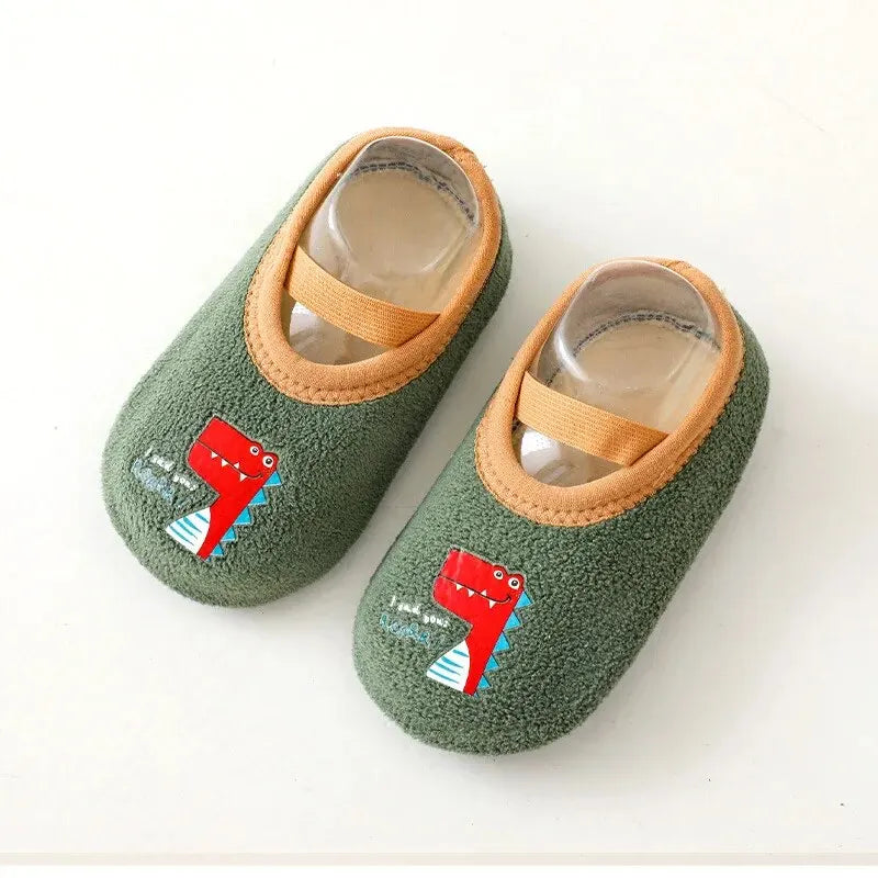 Baby Anti-slip Socks Newborn Warm Crib Floor Shoes with Rubber Sole for Children Boy Toddler Foot Girl Infant Cute Kids Slippers Qme S(1-2Years) green