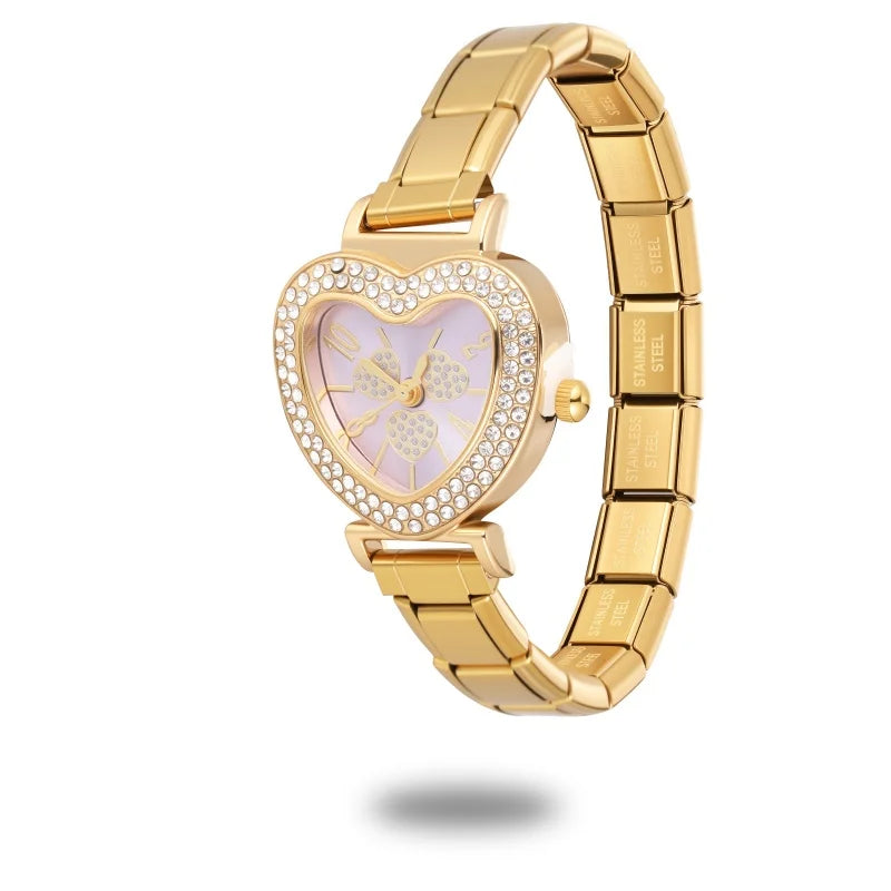 Wholesale Square Heart Watch Men Women's DIY 9MM Width Italian Elastic Charm Stainless Watch Header Linker Bracelet Jewelry Gift Qme Style 8
