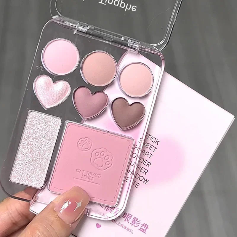 8-color Love Heart Eyeshadow Palette Pearly Glitter Shiny Highlighter Shadow Shimmer Gray Pink Blush Eyeshadow Brighten Make Up Qme 03