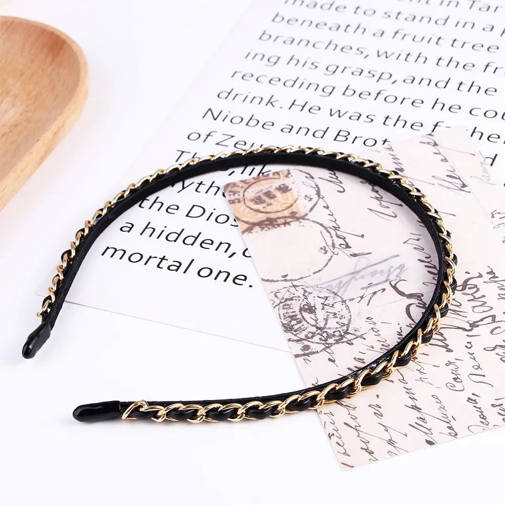 Cool Girl Women Black Gold Punk Headwear Hair Accessories Band PU Qme
