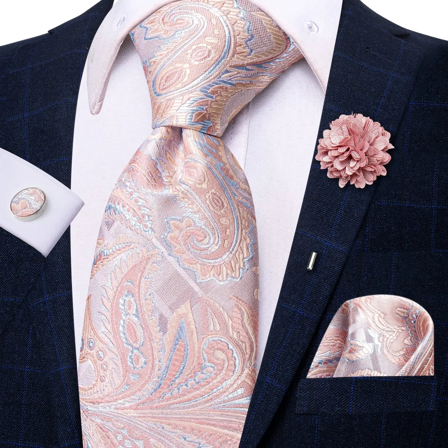 25 Colors Neck Ties Men Luxury Wide Silk Wedding Tie Pocket Square Qme N-3794-XH-0066