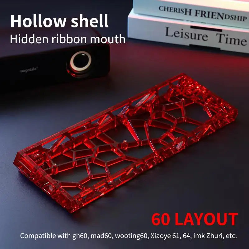 GH60 Clear Acrylic Hollow Shell Custom Keyboard Case DIY Mechanical Qme Red