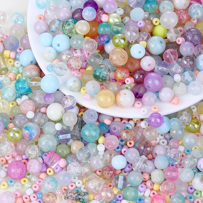 50g Assorted Glass Beads for Jewelry Making 2-10mm Colorful Crystal Beads for Bracelets Earrings Necklaces Crafts Making DIY Art Qme Mixed