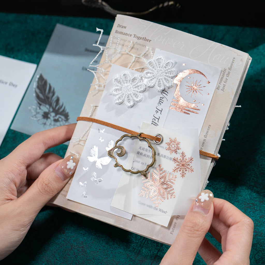 20 Sheets/Bag Gold & Silver Foil French Minimalist Star Moon Memo Pad for Scrapbook Journal Stationery DIY Decor Qme