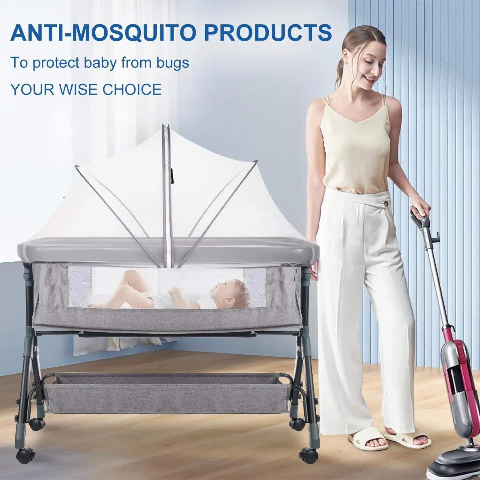 Bassinet Cover Bassinet Netting Cover Foldable Mesh Portable For Bedside Sleeper Stroller Playard Toddler Hammock Co-Sleeping Qme