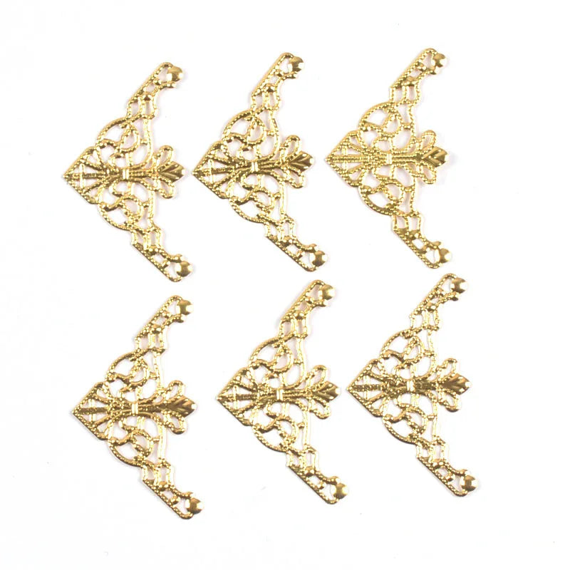 20Pcs 3 Color Antique Corner Protector Filigree Wraps Metal Crafts Box Connectors For Jewelry Findings Scrapbook DIY Home Decor Qme Gold