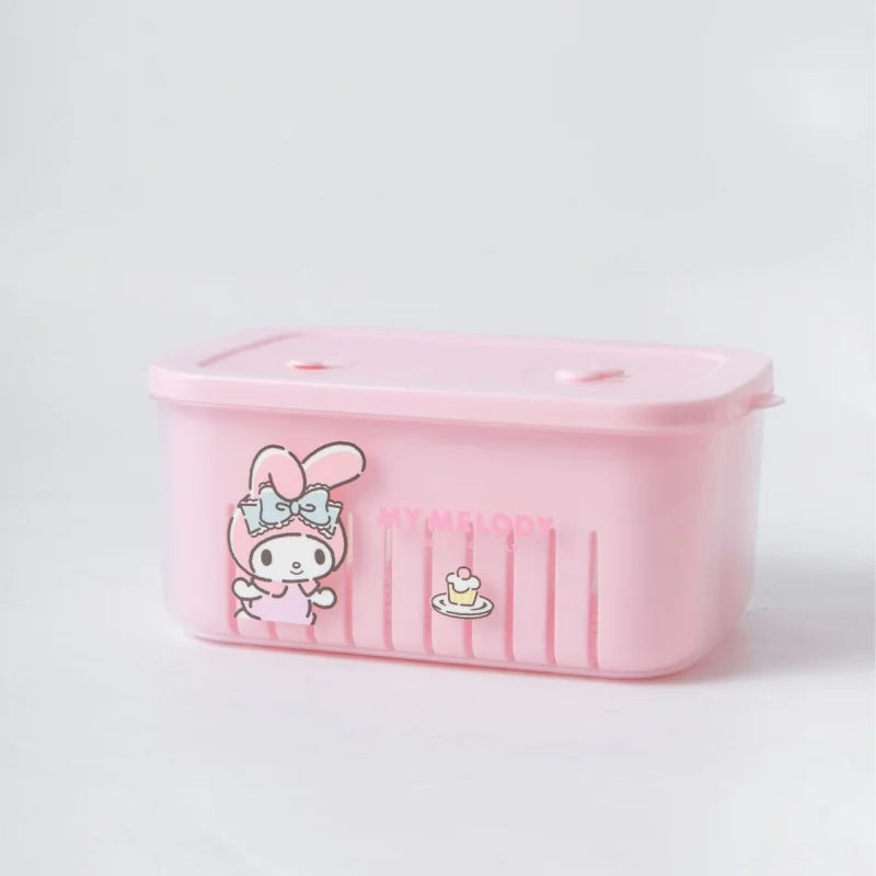 Hello Kitty Kuromi Kitchen Food Storage Containers Vegetable Washing Basin and Drain Basket Plastic Fruit Bowl for Home Use Qme