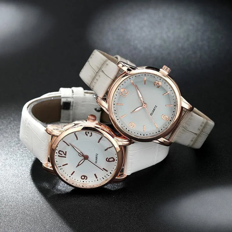 Casual Round Pointer Quartz Watch Ladies Fashion Analog PU Leather Wristwatch For Women Girls Students Qme