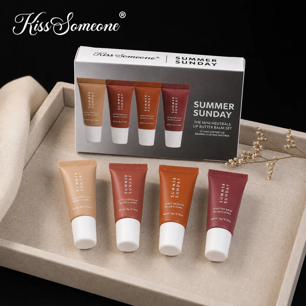 4PCS Lip Gloss Set Long Lasting Waterproof High Pigment Non-Sticky Lip Tint Kit Daily Wear Makeup Gift， Set Dewy Finish Moistur Qme