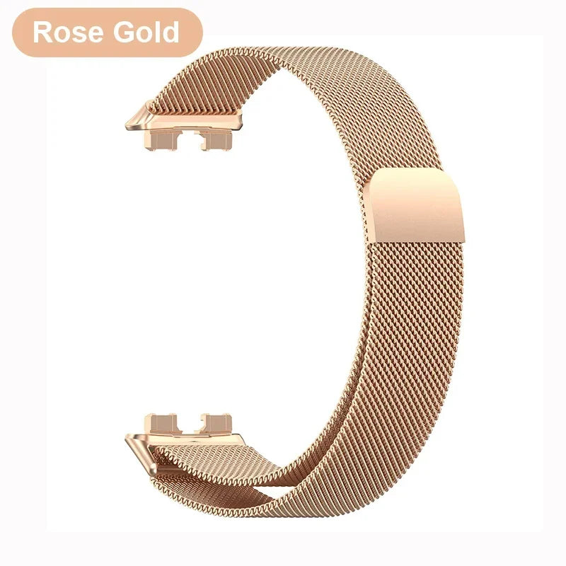 Metal Strap For Huawei Band 8 9 Bracelet With TPU Case Screen Protector Soft Film Replacement Milanese Magnetic Loop Watchband Qme Rose Gold For Huawei Band 9