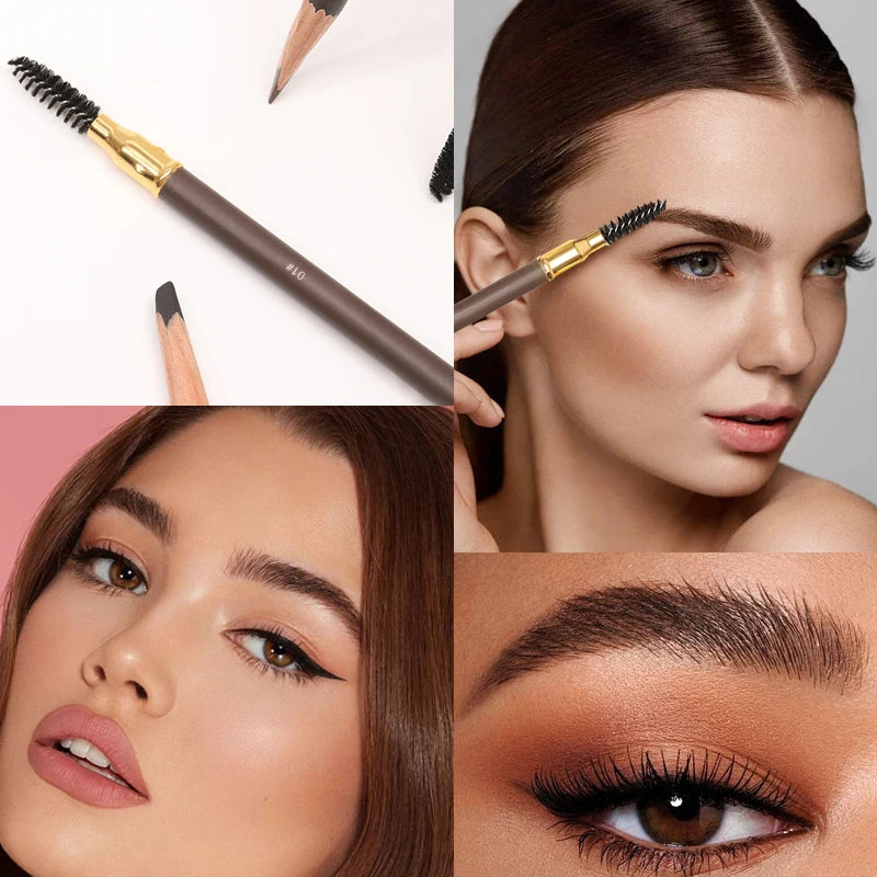 Double-Ended Wooden Evebrow Pencil With Brush,Sweat-Proof,Smudge-Proof,Long-Lasting,Brow Shaping,Natural Matte Qme