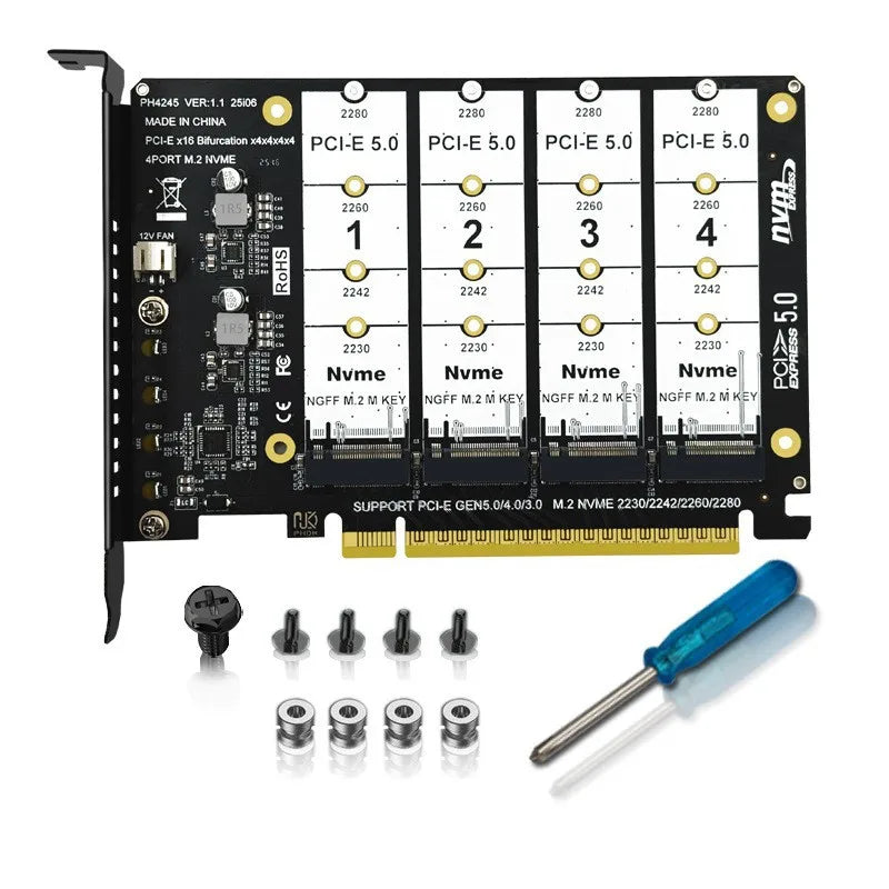 PCIE5 0 X16 Solution 4 Port NVME Drives Accommodates M 2 Sizes 2230 Qme