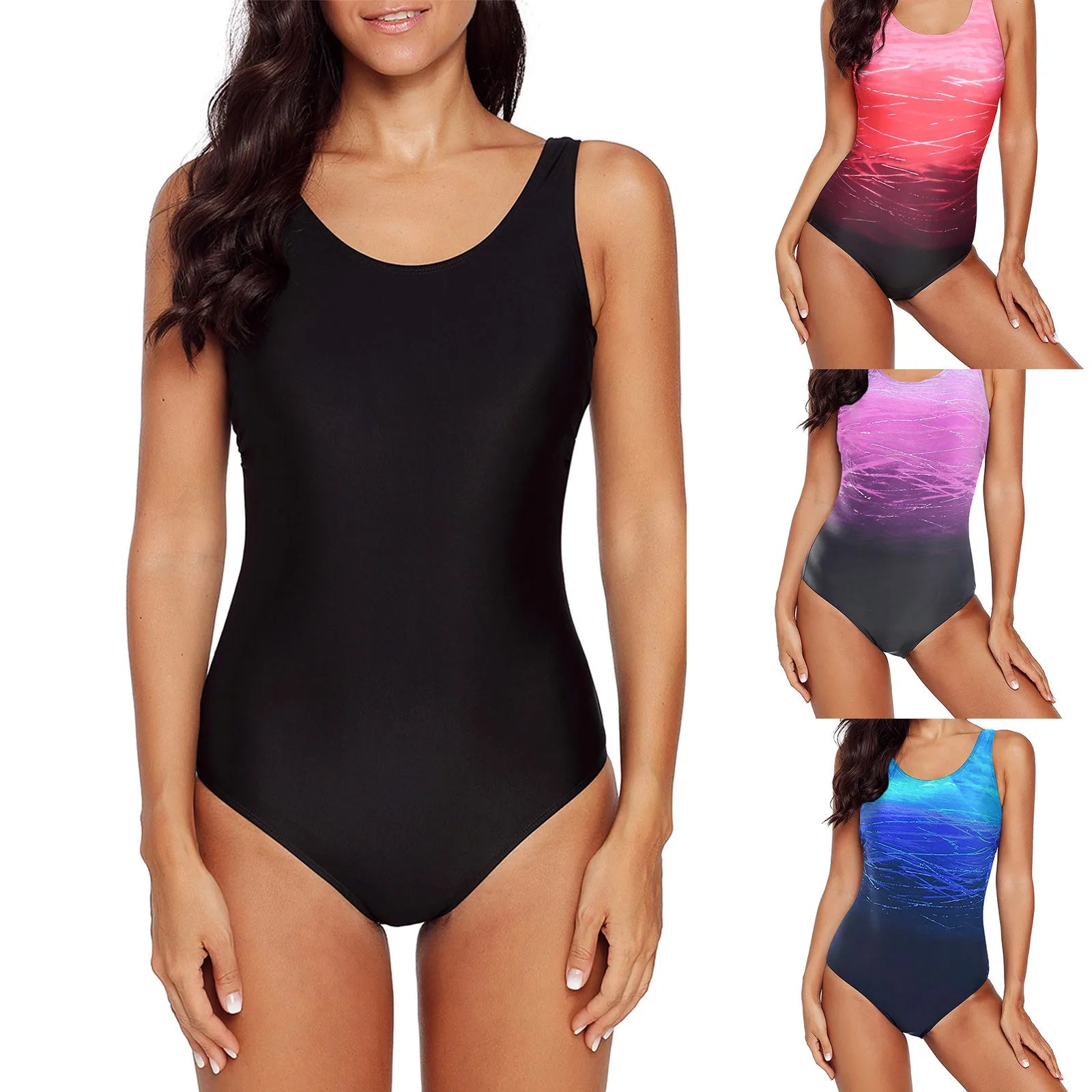 New Sexy Ladies Swimming Padded Bikini Sets Sporty Beach Bathing Suit Gradient Print Plavky Sexy One Piece For Women Swimsuit Qme