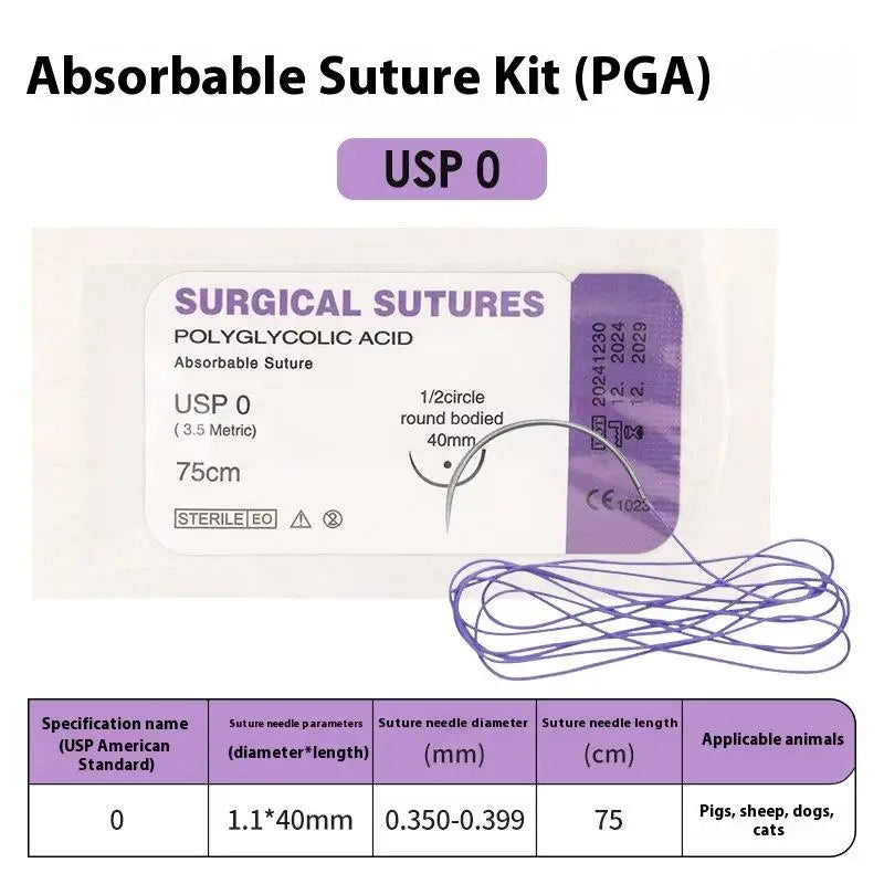 1/5PCS PGA 75CM With Needle 3/0 2/0 0 1 2 3 Absorbable Suture Thread Pet Dog Specific Teaching Demonstrations Exercises Use Qme 1pcs PGA 0