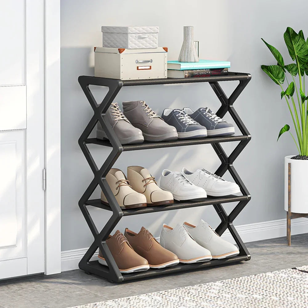 4Layer X-Type Multi Layered and Space Saving Shoe Rack,Solid Color Simple Home Assembly Shoe Rack,Suitable for Porch,Living Room Qme