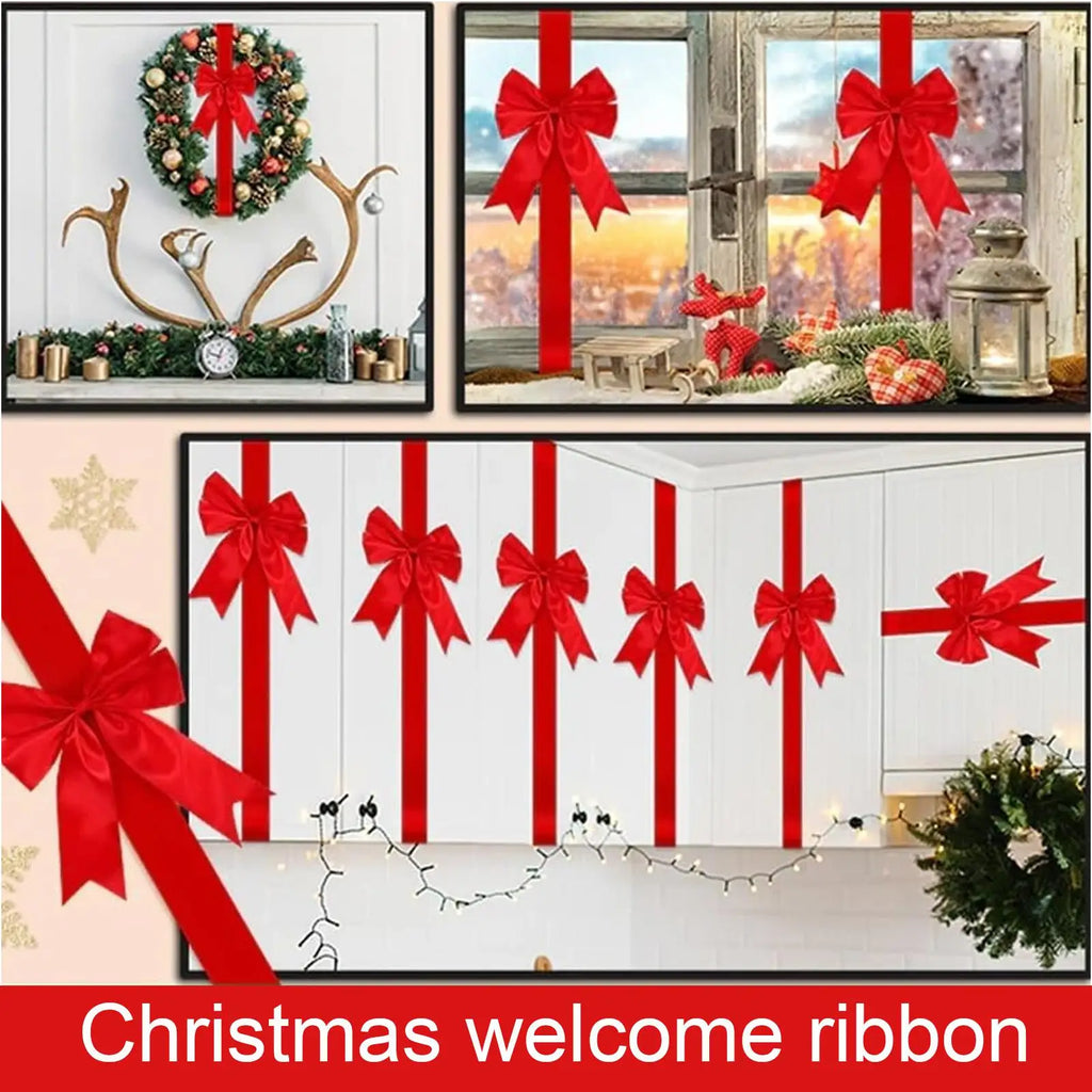 Christmas Bows Reusable Party Decorations Christmas Cabinet Door Red Ribbons Festival Bows for Entryways Walls Fences Trees Car Qme