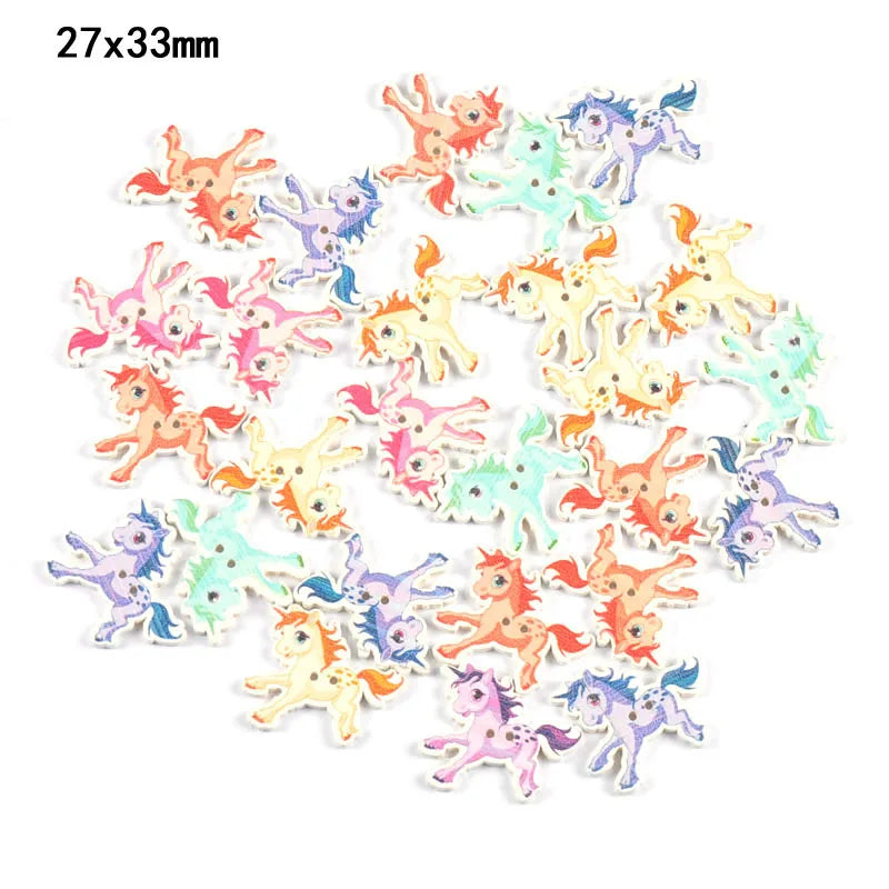 25pcs Mixed Painted Wing Horse Wooden Buttons For Clothing Crafts And Scrapbooking DIY Sewing Decorative 27x33mm m1660 Qme