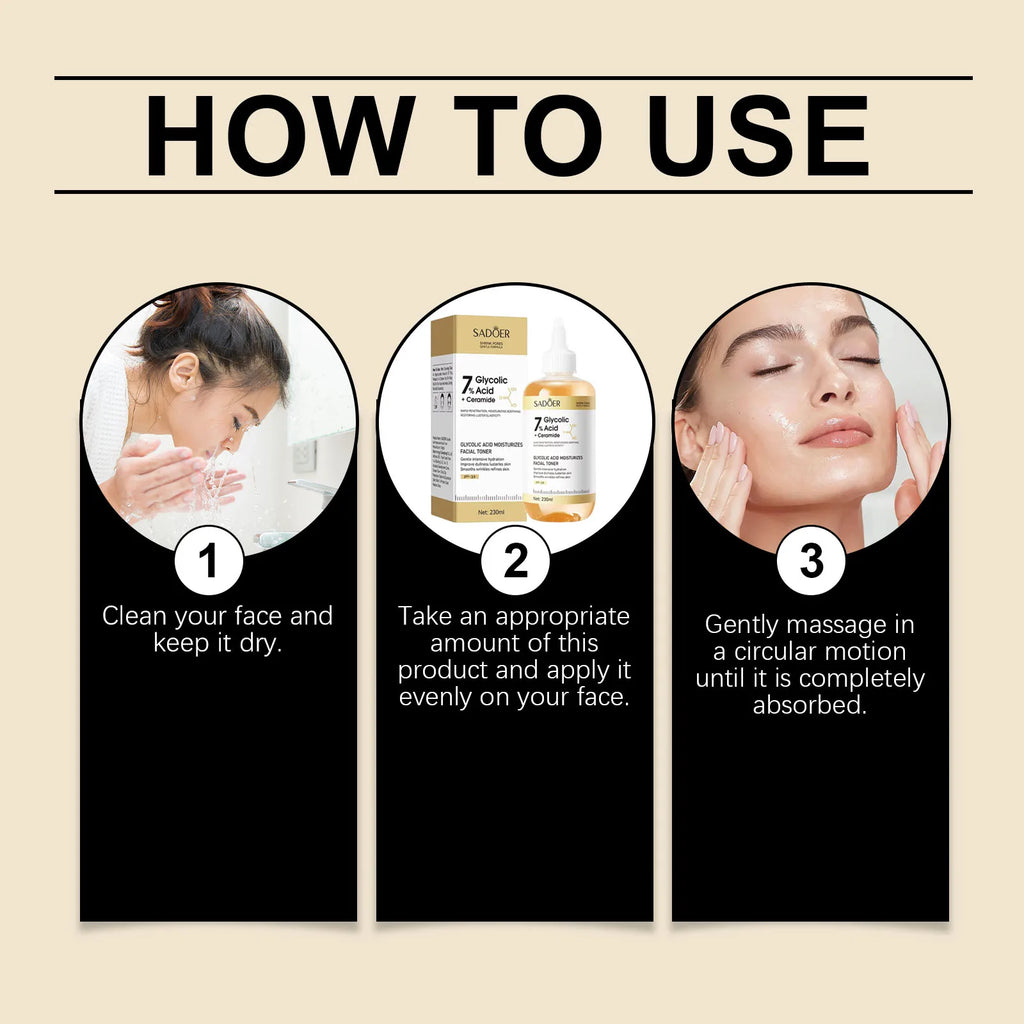 SADOER Glycolic Acid Toner Face Serum Facial Skincare Moisturizing Facial Toner Firming Nourishing Face Essence Skin Care Qme