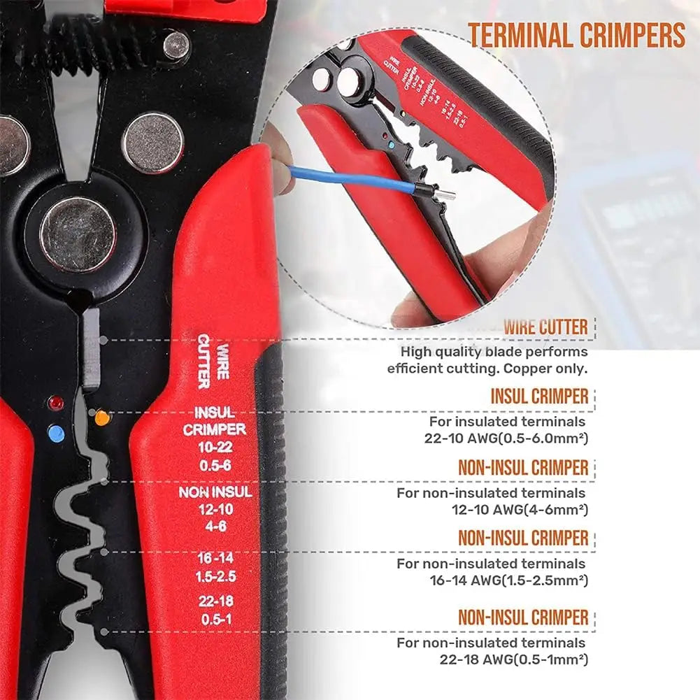 Multifunctional Cable Wire Stripper Cutter, Crimping Stripping Plier Tool, Self-adjusting 8" Automatic Wire Stripper Qme