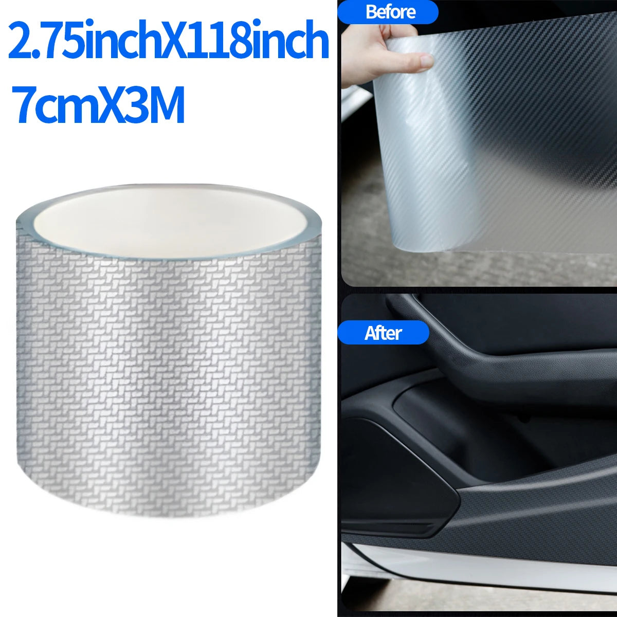 Car Door Protective Film Transparent 3D Carbon Fiber Door Edge Protector Wear-Resistant Anti Scratch Paint Guard Matte Sticker Qme 7cmX3m