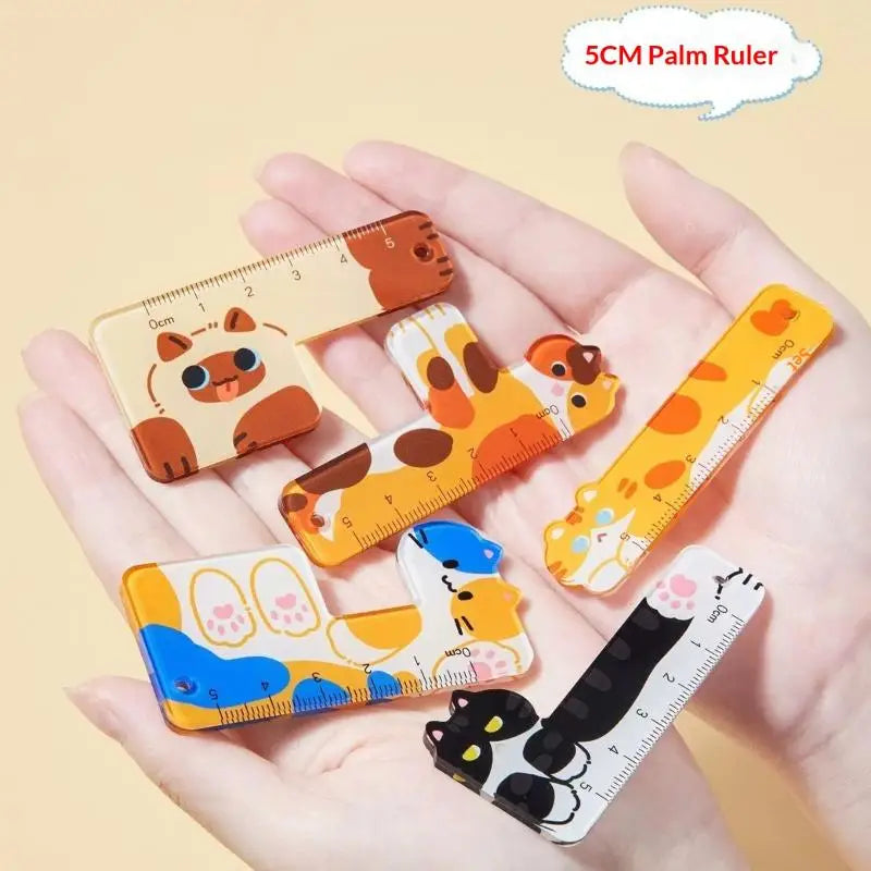 Cute Cartoon Animal Cat Dog Ruler Mini Portable Stationery Pendant Qme