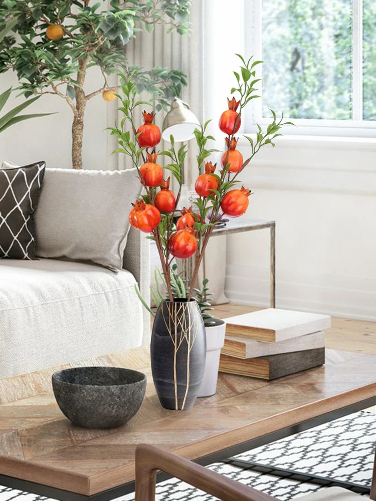 Artificial Pomegranate Branch with Red Fruit Green Leaves Simulated Decoration for Home Artificial Pomegranate Fruit Branch Qme