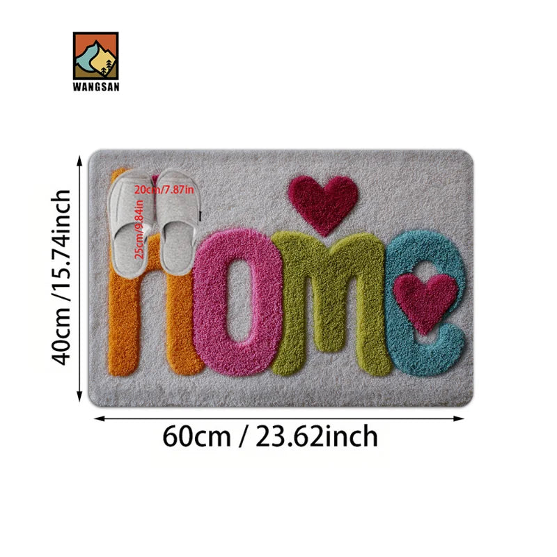 Colorful HOME Letter Heart Shaggy Doormat Soft Absorbent Faux Cashmere Entrance Rug Non Slip Rubber Back Floor Mat Indoor Carpet Qme