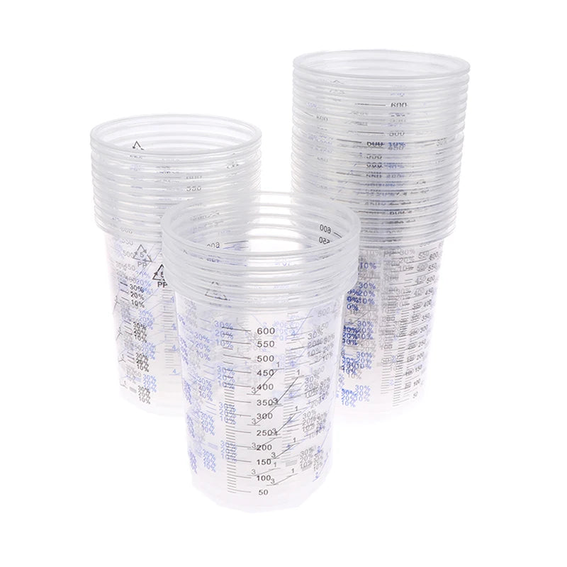 10/50pcs Paint Mixing Calibrated Cup Plastic Paint Mixing Cups 600ml Mixing Pots Qme