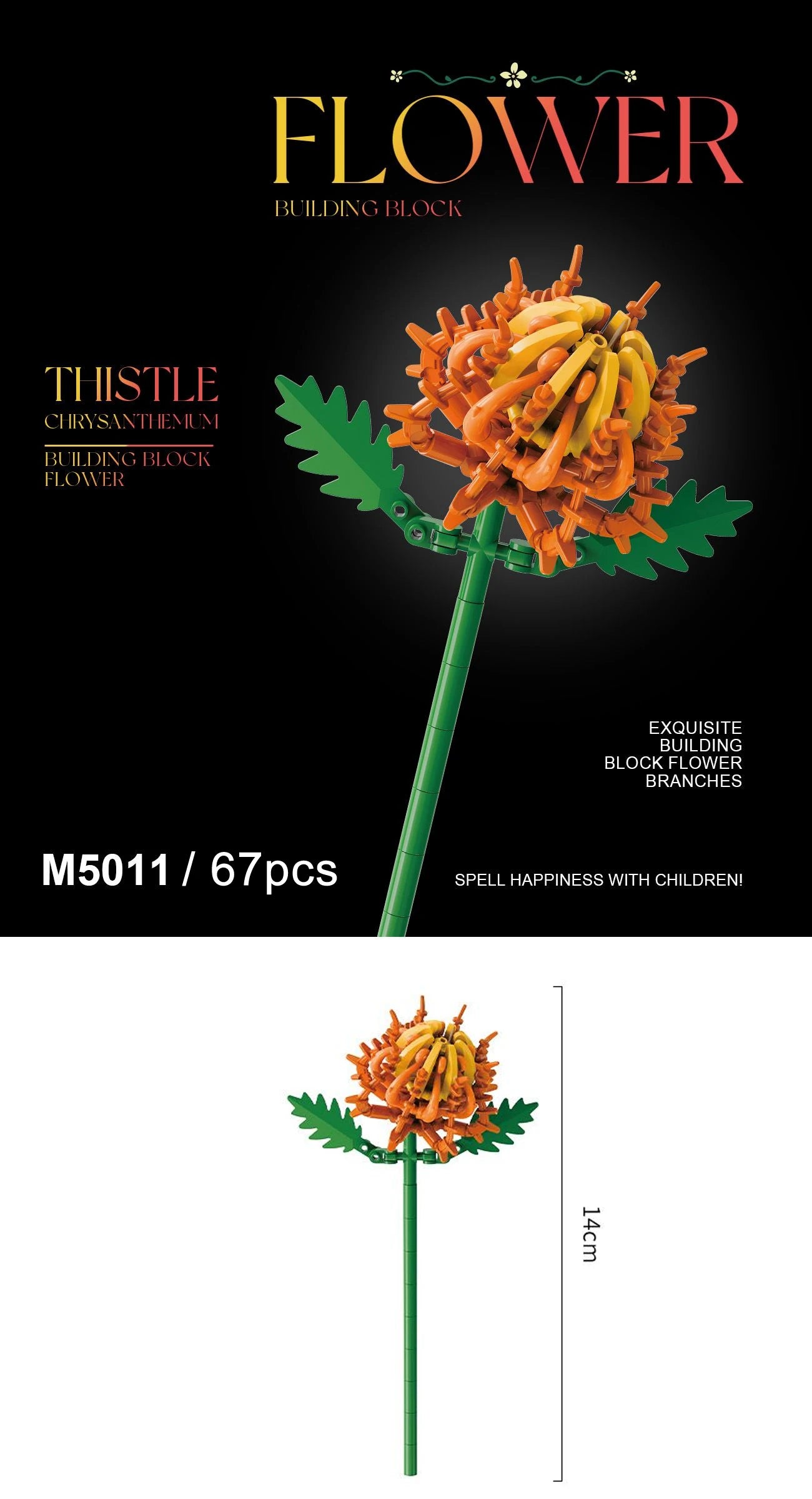 Building block flower set, DIY floral decoration kit, suitable for desktop decoration and room accessories – a perfect gift idea Qme 5011-Opp bag