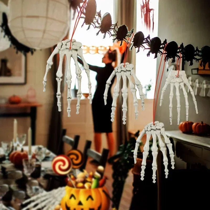 Realistic Fake Skeleton Hand Halloween Scary Skull Decors Zombie Party Haunted House Halloween Terror Plastic Decoration Props Qme