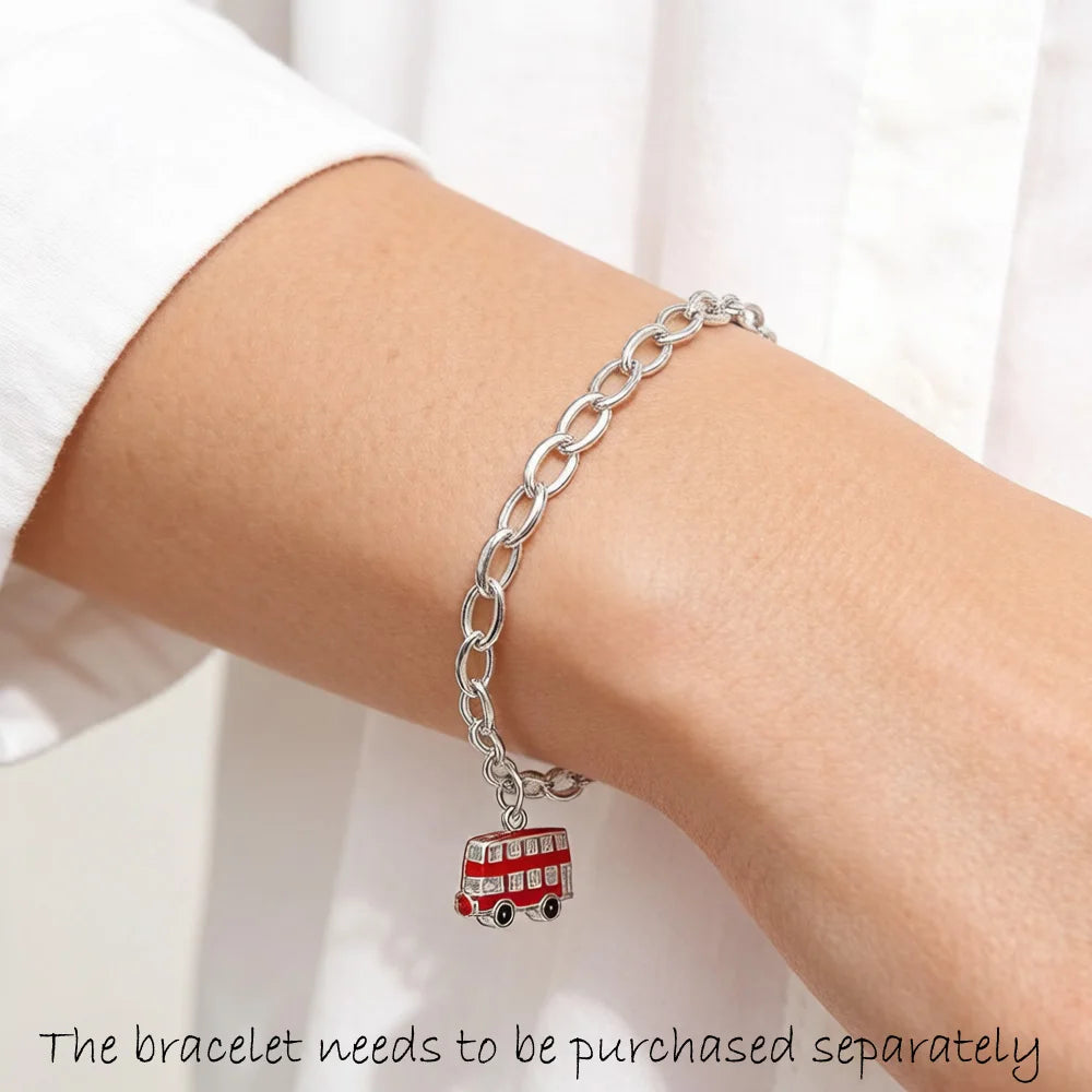 Red London Bus Charm Pendant 925 Sterling Silver Trendy Gift For Women Men Jewelry Qme