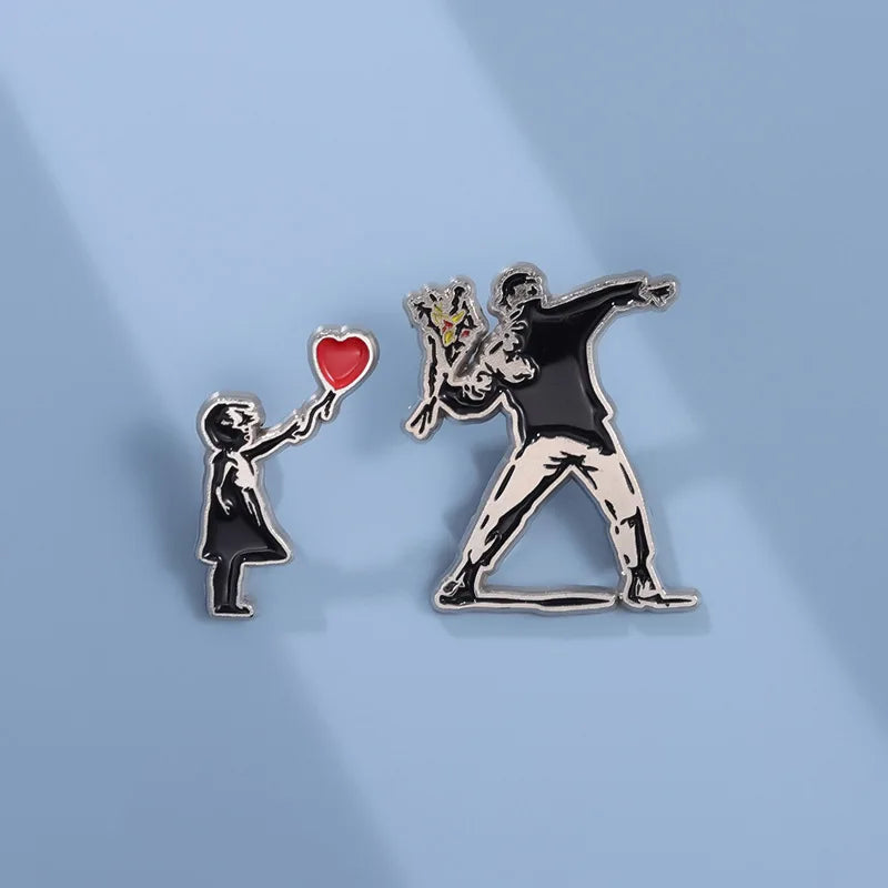 Classic Banksy Art Design Collection Brooch Enamel Pin Flower Thrower Boy Red Balloon Girl Badge Lapel Backpack Jewelry Gift Qme