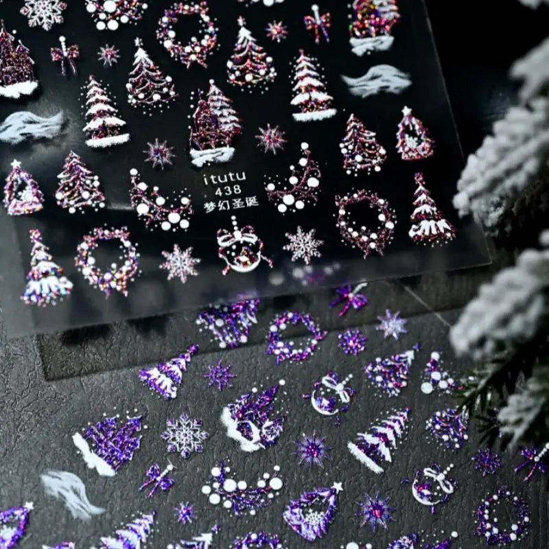 Christmas Embossed Nails Art Stickers Dreamy Castle Tree Snowflake Qme