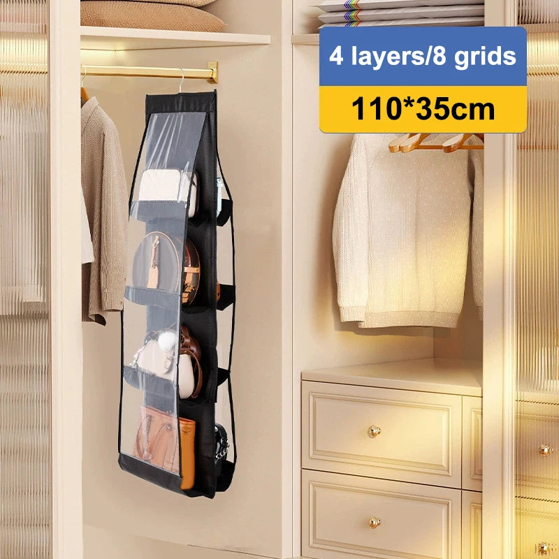 Oxford Cloth Handbag Storage Bag Family Closet Bedroom Black Hanging Qme Black 8 grids