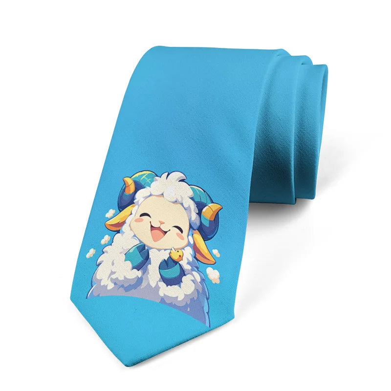 Funny Cartoon Little Sheep Printed Tie Fashion Design Men's Unisex Qme style3