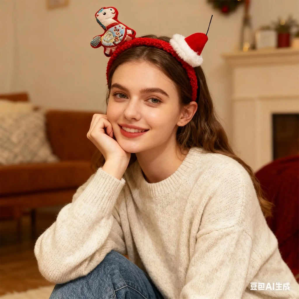 Funny Cartoon Horse Headband New Year Headband Plush Pony Mascot Hair Hoop Plush Fortune Hairband Spring Festival Headband Qme