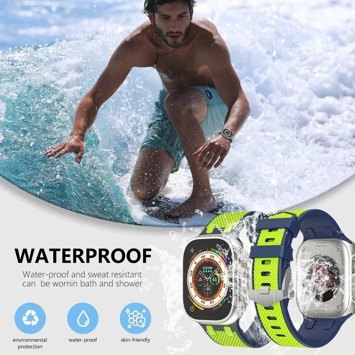 Carbon Fiber Strap for Apple Watch Ultra 2 49mm Silicone Band 45mm 44mm 42mm Men Sport Bracelet For iWatch Series 9 8 7 6 4 5 se Qme