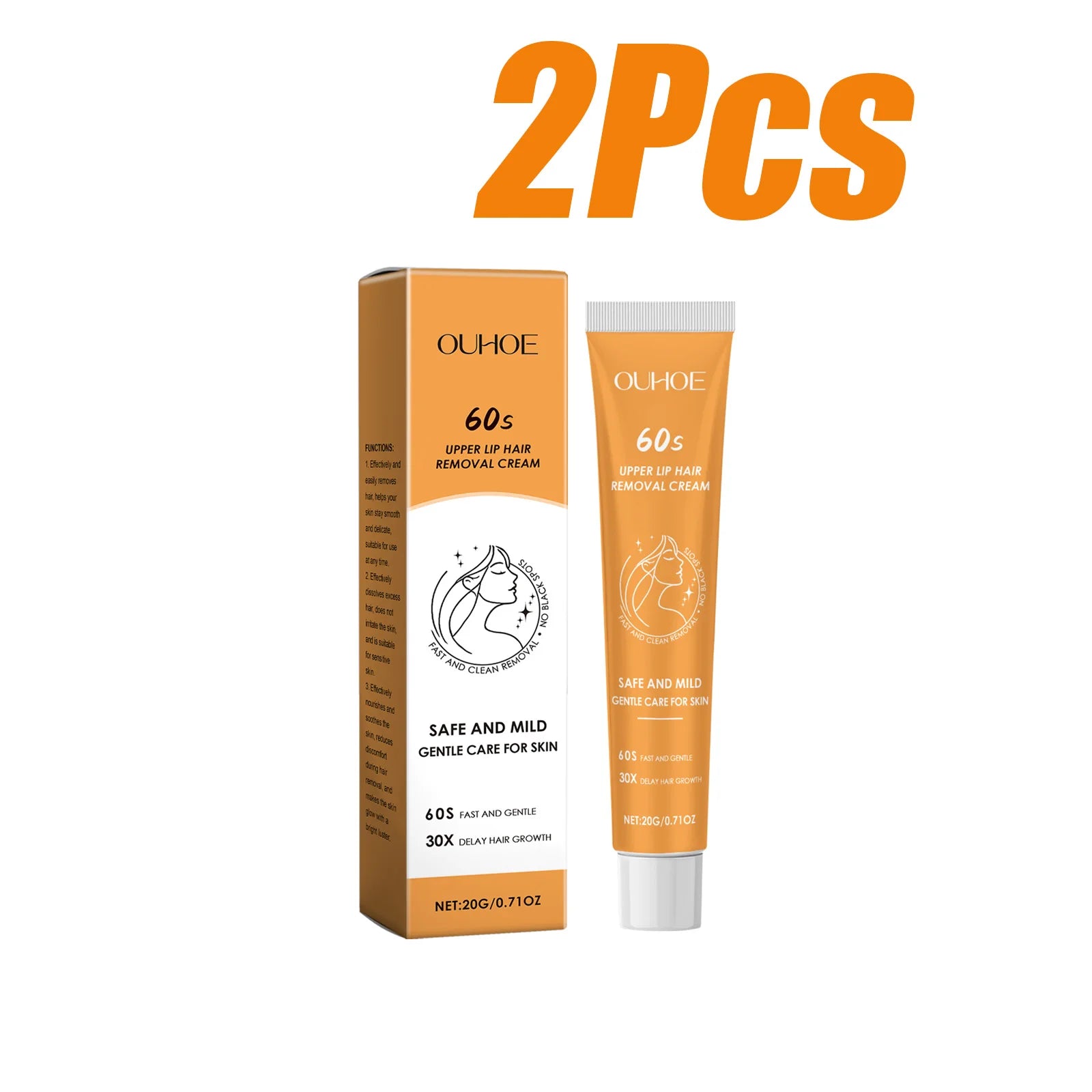 Hair Removal Cream for Face & Body Painless Depilatory Cream Smooth Skin Hair Remover Growth Inhibitor for Underarms Legs Arms Qme 2 x 20g Boxed