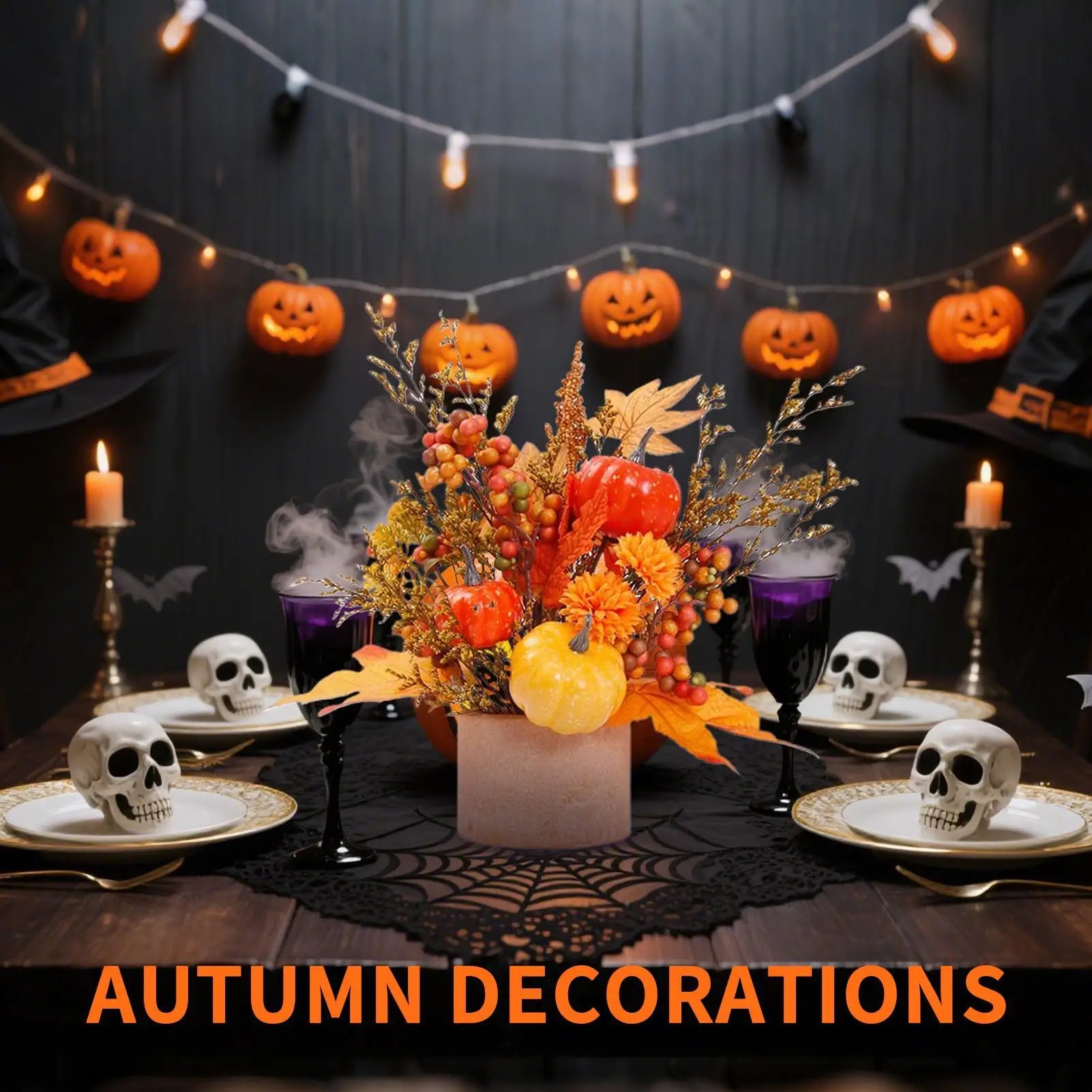 Fall Centerpieces Fake Pumpkins Thanksgiving Table Decor Artificial Plants Party Supplies For Halloween Office Autumn Desk Qme
