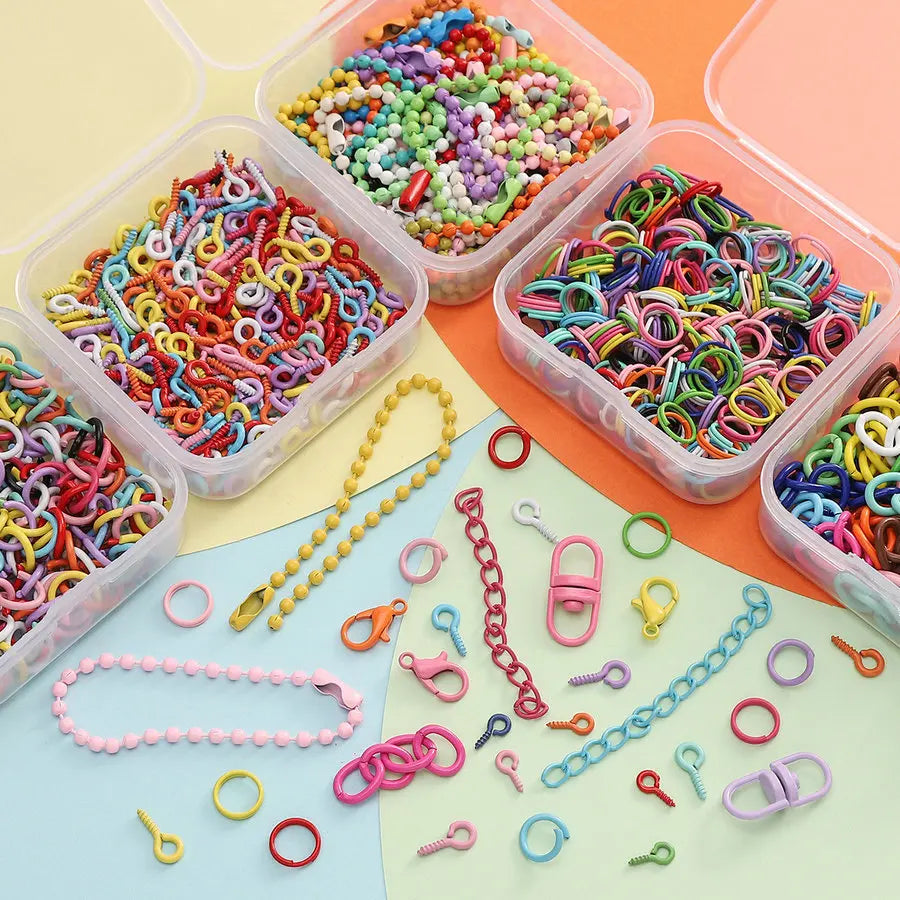 Colored DIY Jewelry Accessories Set Bead Keychain Open Jump Rings Lobster Clasp Hooks Small Screw Eye Pins for Jewelry Making Qme