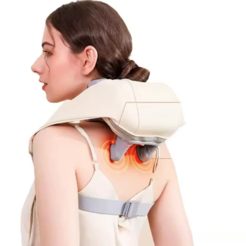 Shoulders and Neck Massager with Hot Compress Function Relaxes Back Shoulder Muscle Pain Relief Portable Bionic Qme