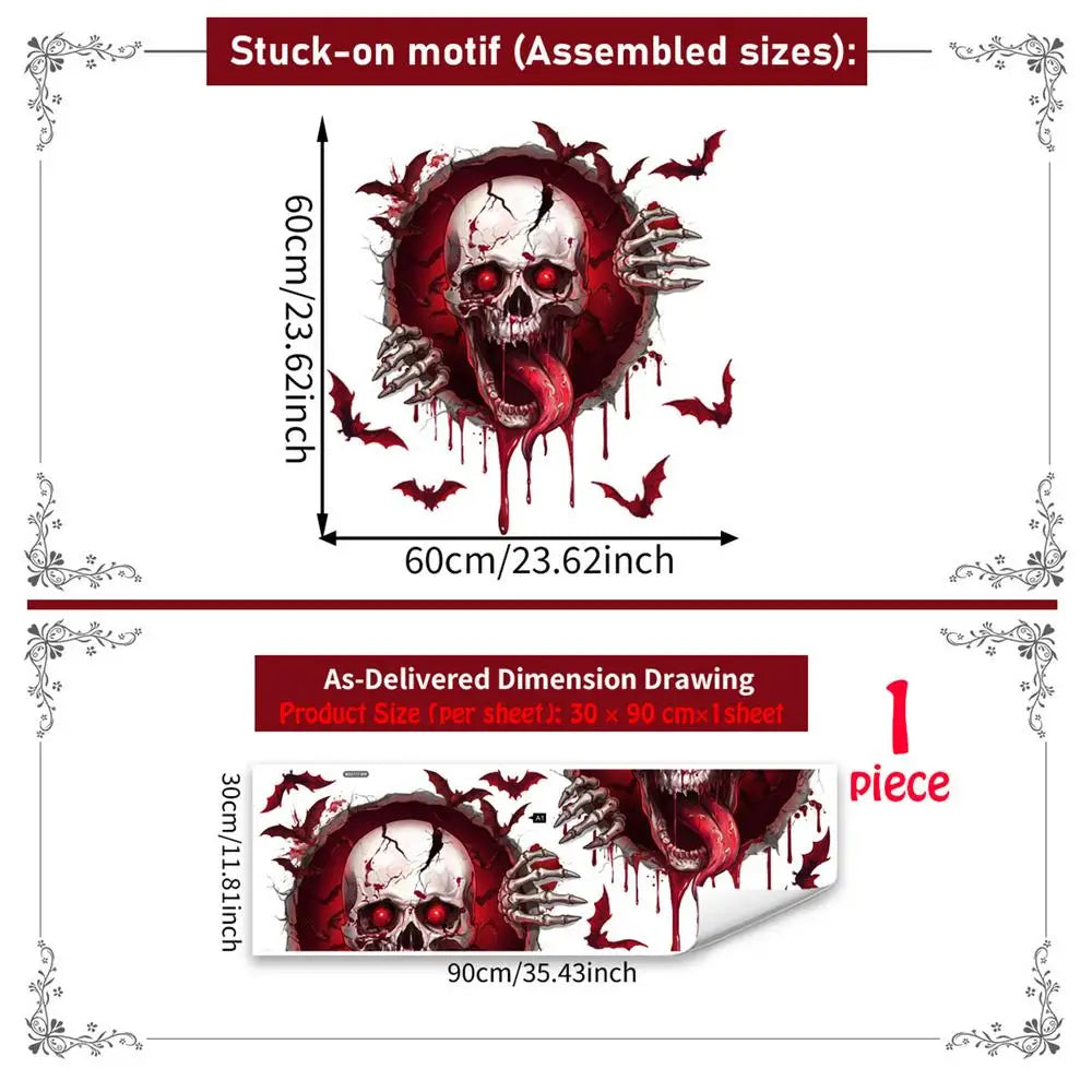 Halloween Wall Decals Waterproof Peel Stick Removable Bloody Skull Qme a China Mainland