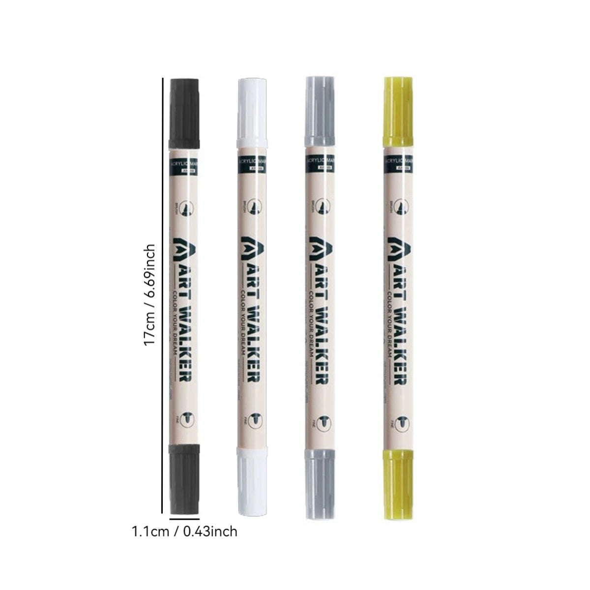 4Pcs Art Dual Tip Acrylic Black/White/Gold/Silver Paint Marker Pens, Suitable For Rock Painting,Glass, DIY Process Paint Set Qme
